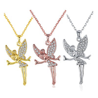 Rose Gold Platinum Plated Necklace Pendant Tinkerbell Wings Fairy 20" 2MM Lobster B333