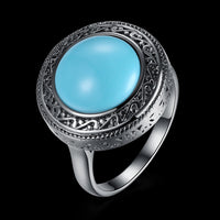 Platinum Plated Black Gunmetal Halo Fashion Ring Women's Kallaite Blue B495