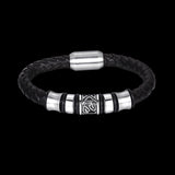 Stainless Steel Leather Bracelet 8 Inches 9MM Magnetic L378