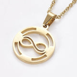 Stainless Steel Set Earring Pendant Necklace Flat Round Infinity Gold 18" P789