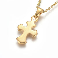 Stainless Steel Pendant Necklace Chain Lobster Religion Cross Gold 17.5" A220