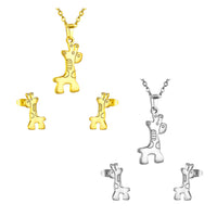 Stainless Steel Women's Unisex Set 18 Inch Necklace Earrings Giraffe Y23