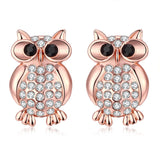 Rose Gold Plated  Earrings Stud AAA Zirconia Push Back Owl  .76" L168