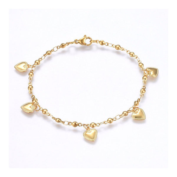 304 Stainless Steel Charm Bracelet Lobster Heart Gold 8.2" 3mm  A91