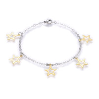 Stainless Steel Charm Bracelet Lobster Star Gold Silver 7.8" 2.5mm Z57