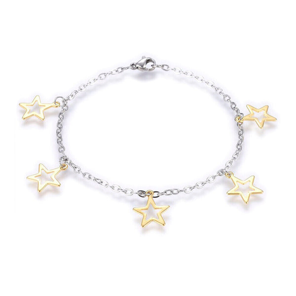 Stainless Steel Charm Bracelet Lobster Star Gold Silver 7.8" 2.5mm Z57