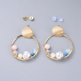 Pearl Dangle Earrings Beads Gemstone Beads Sea Shell Gold 49mm Pin 0.8mm  P645