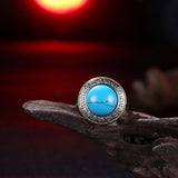 Platinum Plated Halo Statement Fashion Ring Womens Kallaite Stone Blue B498