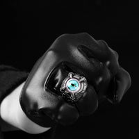 Stainless Steel Gothic Biker Tribal Ring Black Blue Men's Unisex Evil Eye B573