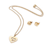 Stainless Steel Set Earring Pendant Necklace Heart Valentine's Day Gold 18" P790