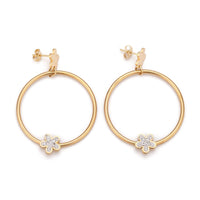 Stainless Steel Dangle Stud Earrings Clay Crystal Rhinestone Flower Gold Z341
