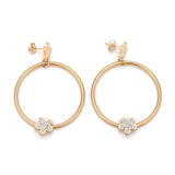 Stainless Steel Dangle Stud Earrings Clay Crystal Rhinestone Flower Gold Z341