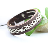 Genuine Leather Bracelet Men's Unisex Wrap Tribal Brown White Adjust 7-9 In H138