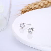 Sterling Silver Plated  Earrings  Stud AAA Zirconia  Push Back Clasp L816