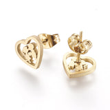 Stainless Steel Set Earrings Pendant Necklace Heart Valentine Day Gold 18" P860