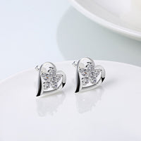 Sterling Silver Plated Earrings Stud AAA Zirconia Push Back Heart .6" L336