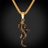 Gold Plated  Necklace Pendant Stainless Steel Gecko Animal Charm black L106