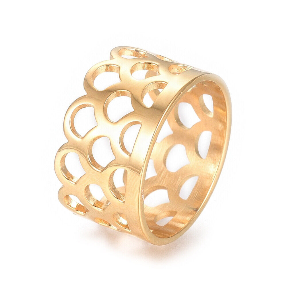 304 Stainless Steel Ring Wide Band Rings Hollow Gold Size 6~10 16~20mm Z684