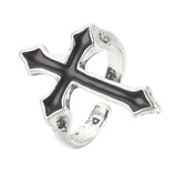 Alloy Cuff Finger Ring Enamel Cross Antique Silver Size 9 Adjustable 19mm P401