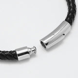 Braided Leather Cord Bracelet Stainless Steel Bayonet Clasp Black 210x6mm Z104