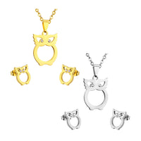 Stainless Steel Women's Unisex Set 18 Inch Necklace Earrings Owl Y49