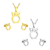 Stainless Steel Women's Unisex Set 18 Inch Necklace Earrings Owl Y49