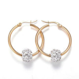 304 Stainless Steel Hoop Earrings Clay Rhinestone Beads Gold 1.3" 0.2x0.8mm P621