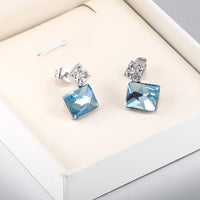 Platinum Plated Earrings  Stud AAA Zirconia Blue Push Back Clasp L681