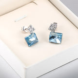 Platinum Plated Earrings  Stud AAA Zirconia Blue Push Back Clasp L681