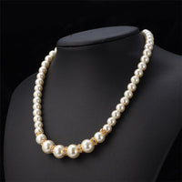 Gold Plated Necklace Pearl White Round Resizable L139 For Women