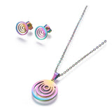 Stainless Steel Set Stud Earring Pendant Necklace Round 17.7" Pin 0.8mm P478