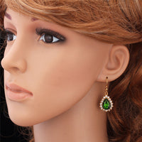 Gold Plated Earrings Crystal Rhinestone Water Drop Green L148 For Women