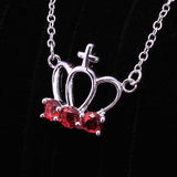 Sterling Silver Necklace Pendant Crown Red Zirconia 18 Inches 1MM Lobster B18