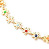 Enamel Flower Chain Anklet Bracelet Stainless Steel Lobster Gold 9.6" Z8