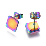 Stainless Steel Set Pendant Necklace Stud Earrings Back Rhombus 16.6" P694