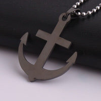 316L Stainless Steel Pendant 1.30 X1.58 Inch Anchor Black Necklace 22" B25