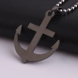 316L Stainless Steel Pendant 1.30 X1.58 Inch Anchor Black Necklace 22" B25