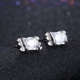 Sterling Silver Plated  Earrings  Stud AAA Zirconia  Push Back Clasp L810