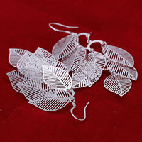 Sterling Silver Plated Chandelier Leaves Bali Hoop Pierced Earrings L155