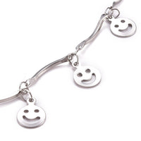 Stainless Steel Scalloped Necklace Smile Face Charms Lobster Silver 17" Z528