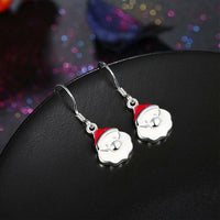 Silver Plated Enamel Dangle Earrings Christmas Santa Claus Silver 26x10mm P128