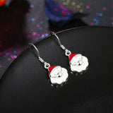 Silver Plated Enamel Dangle Earrings Christmas Santa Claus Silver 26x10mm P128