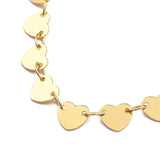 Heart Chain Anklet Bracelet Plated Stainless Steel Lobster Gold 9.6" Z11