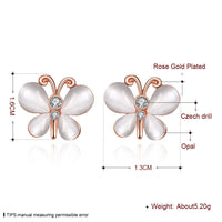 Rose Gold Plated White Earrings Stud Czech Push Back Butterfly 0.52" L187