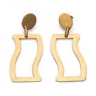 Stainless Steel Dangle Stud Earrings Laser Cut Wave Gold 60mm 0.8mm Z335