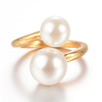 304 Stainless Steel Finger Rings Pearl Adjustable Size Gold 17mm Z733