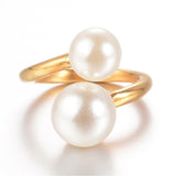 304 Stainless Steel Finger Rings Pearl Adjustable Size Gold 17mm Z733