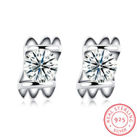 Sterling Silver Plated  Earrings  Stud AAA Zirconia  Push Back Clasp L810