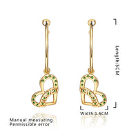 Gold Plated Earrings Drop Dangle AAA Zirconia French Clip Heart .64" L300