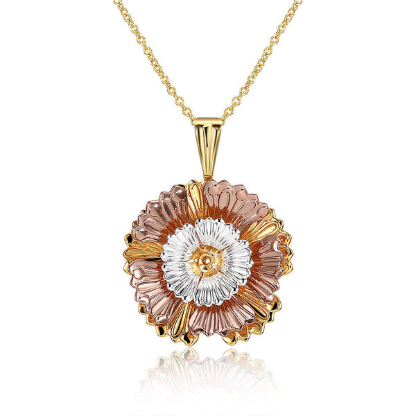 Yellow Rose Gold Plated Necklace Women's Pendant Flower Drop Lobster Clasp B284